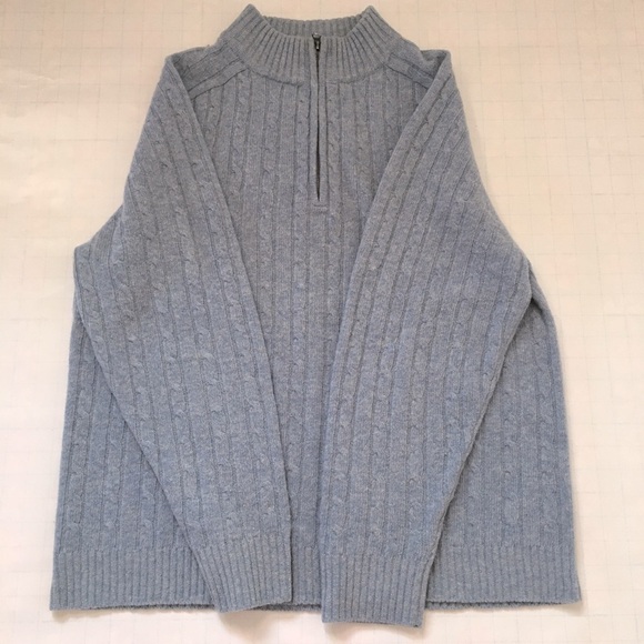Garret Scott Pure Lambswool Cable Knit 1/4 Zip Up High Neck Light Blue Sweater L - Picture 10 of 14